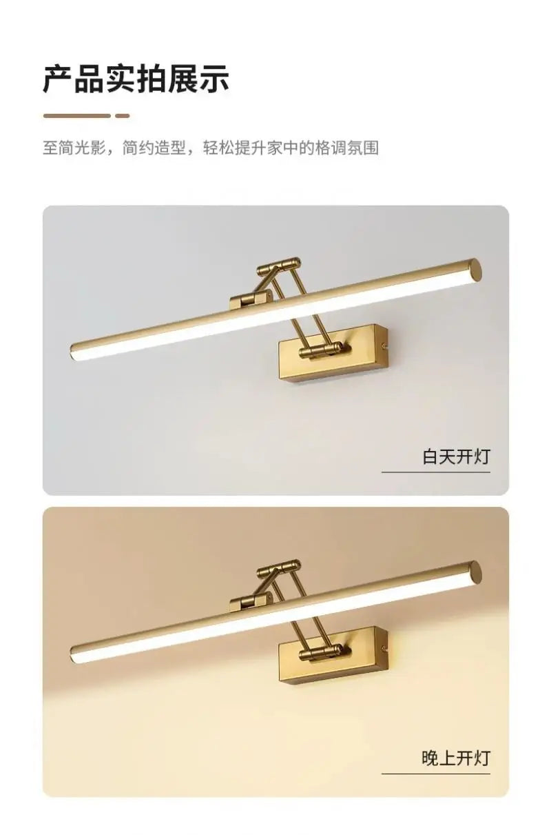 Modern Golden Bathroom Mirror Front Light Cabinet Foldable