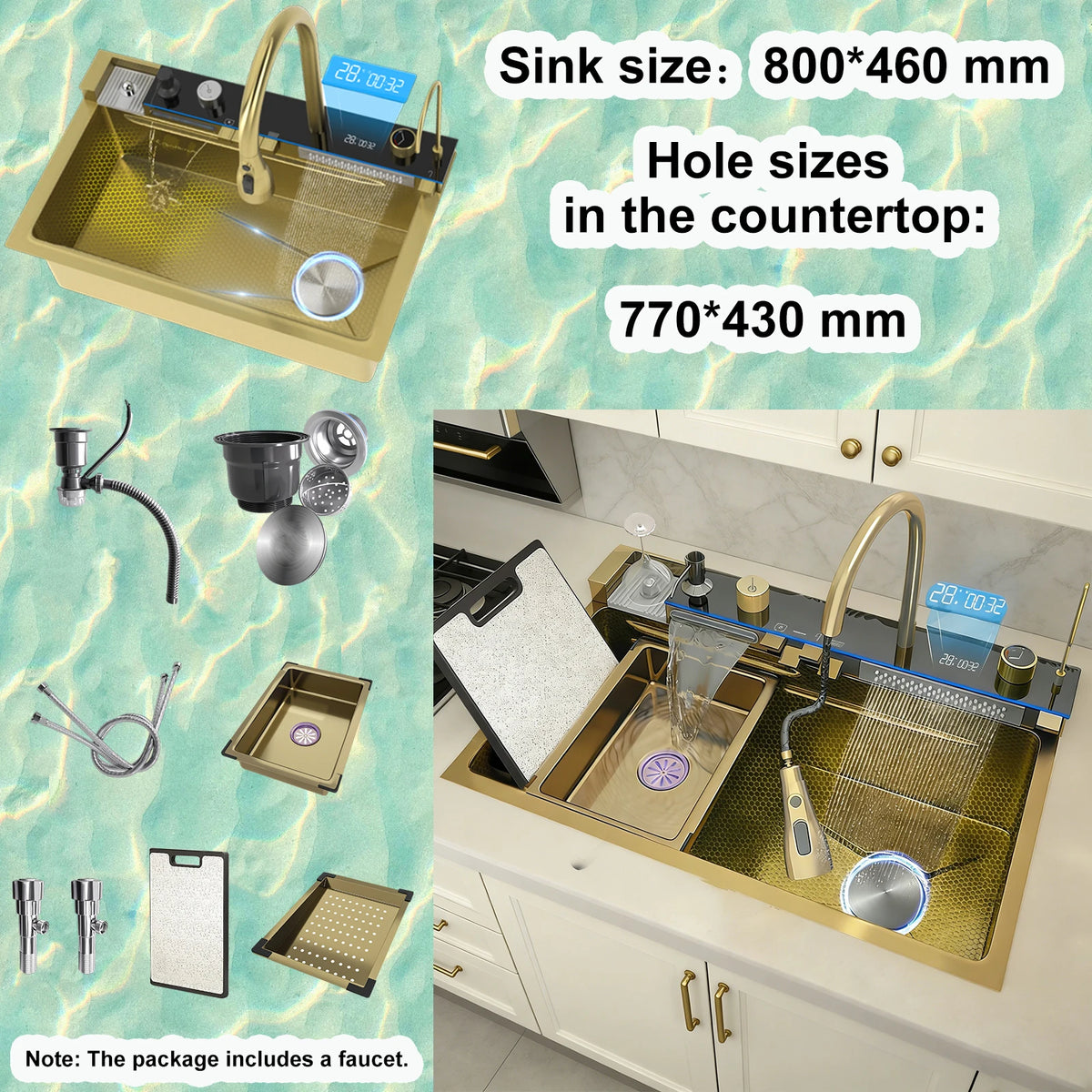 Sinks Stainless Steel Waterfall Sink Includes 120 50