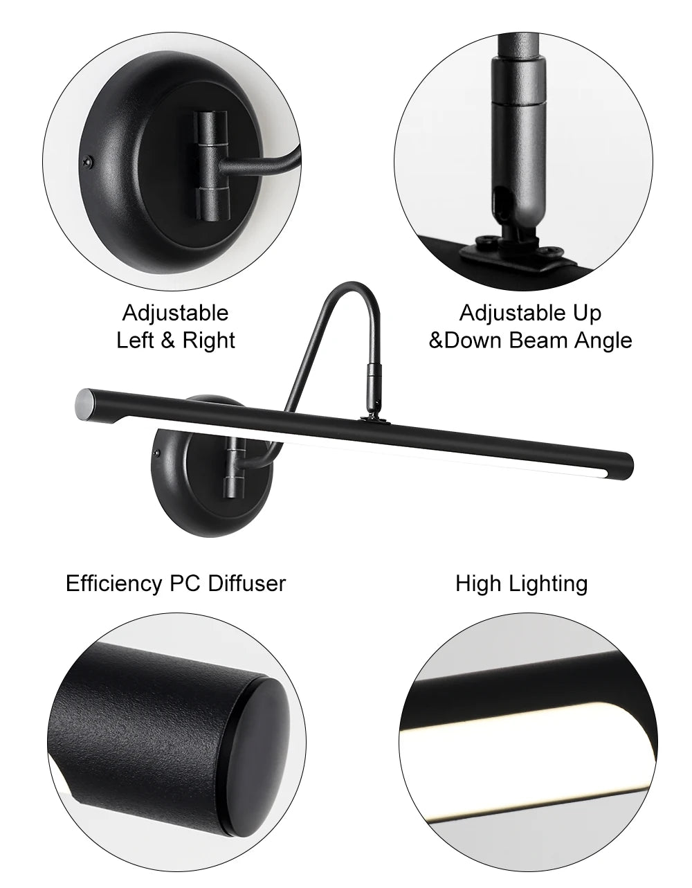 Ebuybest Led Wall Lamp Modern Black Bathroom Mirror