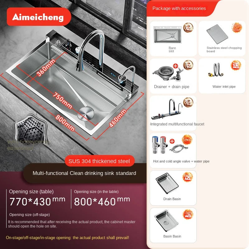 0mm Double Waterfall Sink Embossed Stainless Steel Sink