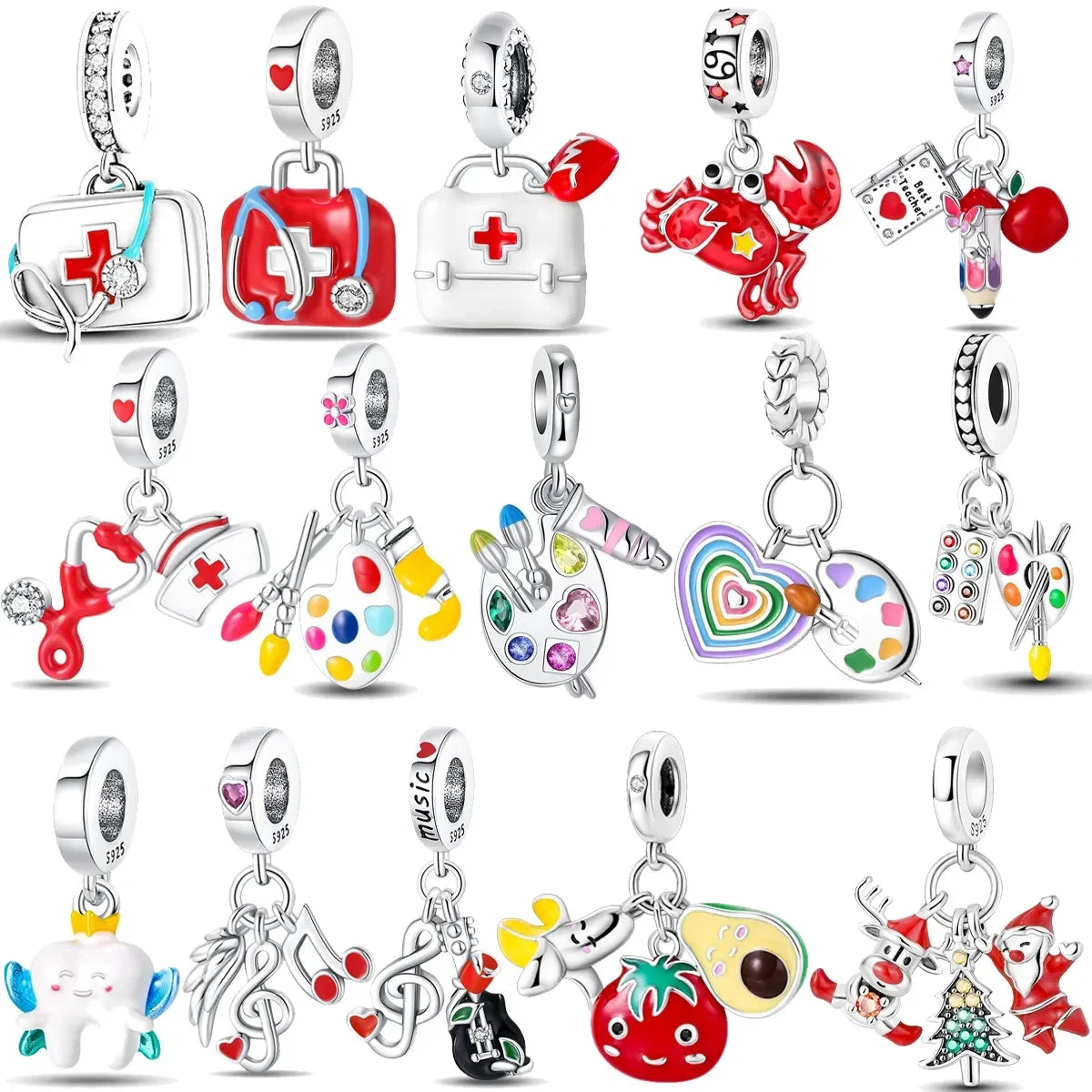 925 Sterling Silver Red Medicine Cabinet Pendant Charms