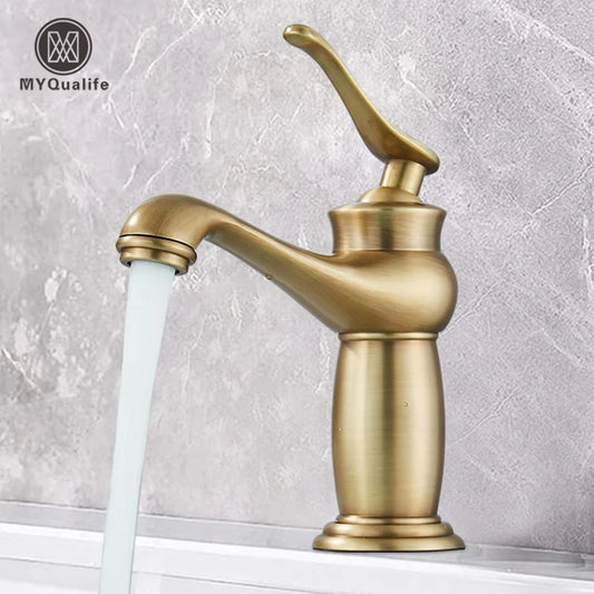 Luxurious Antique Bathroom Basin Faucet Brass Deck Mounted