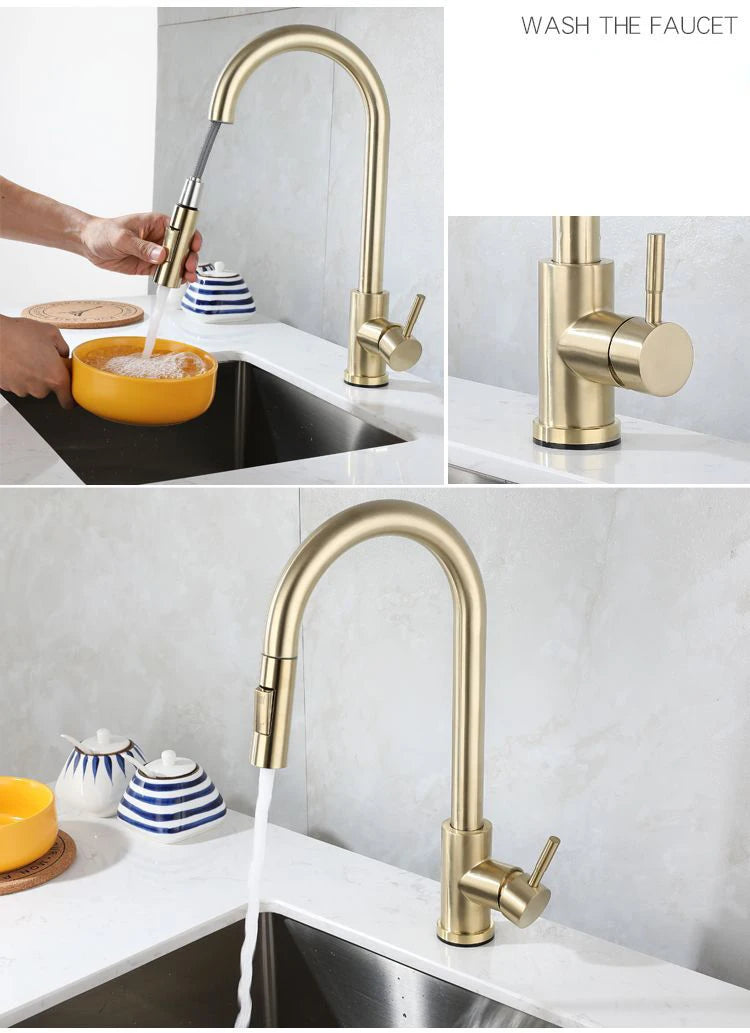 Brushed Gold Touch Faucets 304 Stainless Steel Cold