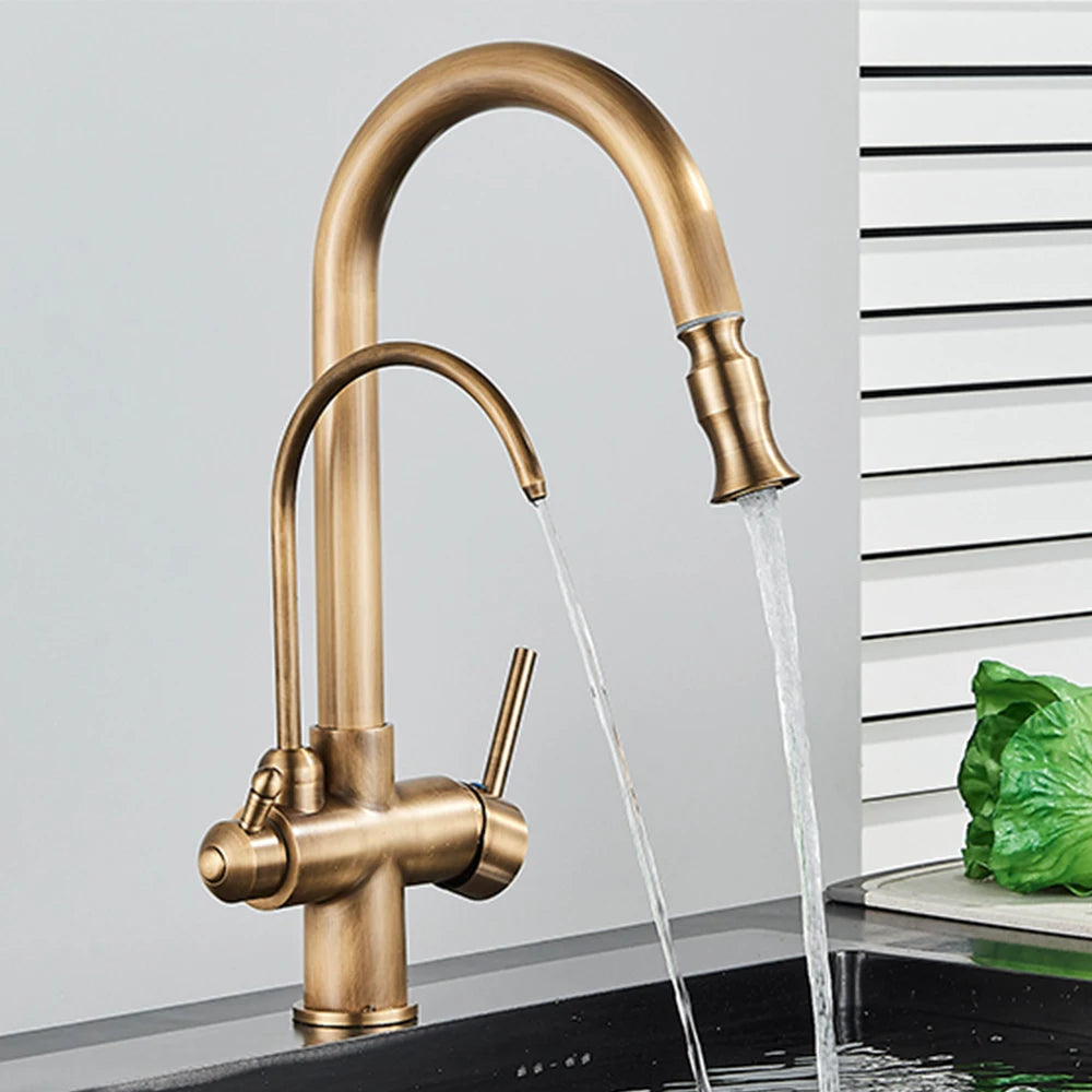 Gold Purify Water Faucet Deck Mounted Dual Handle