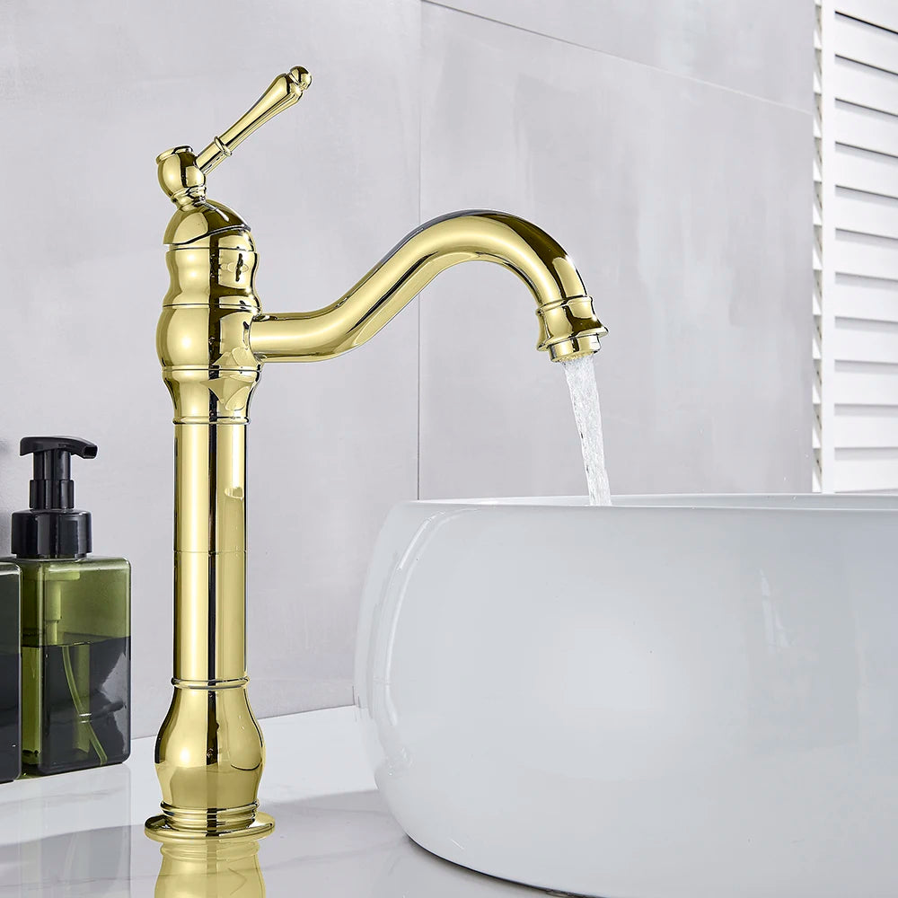 Luxurious Antique Bathroom Basin Faucet Brass Deck Mounted
