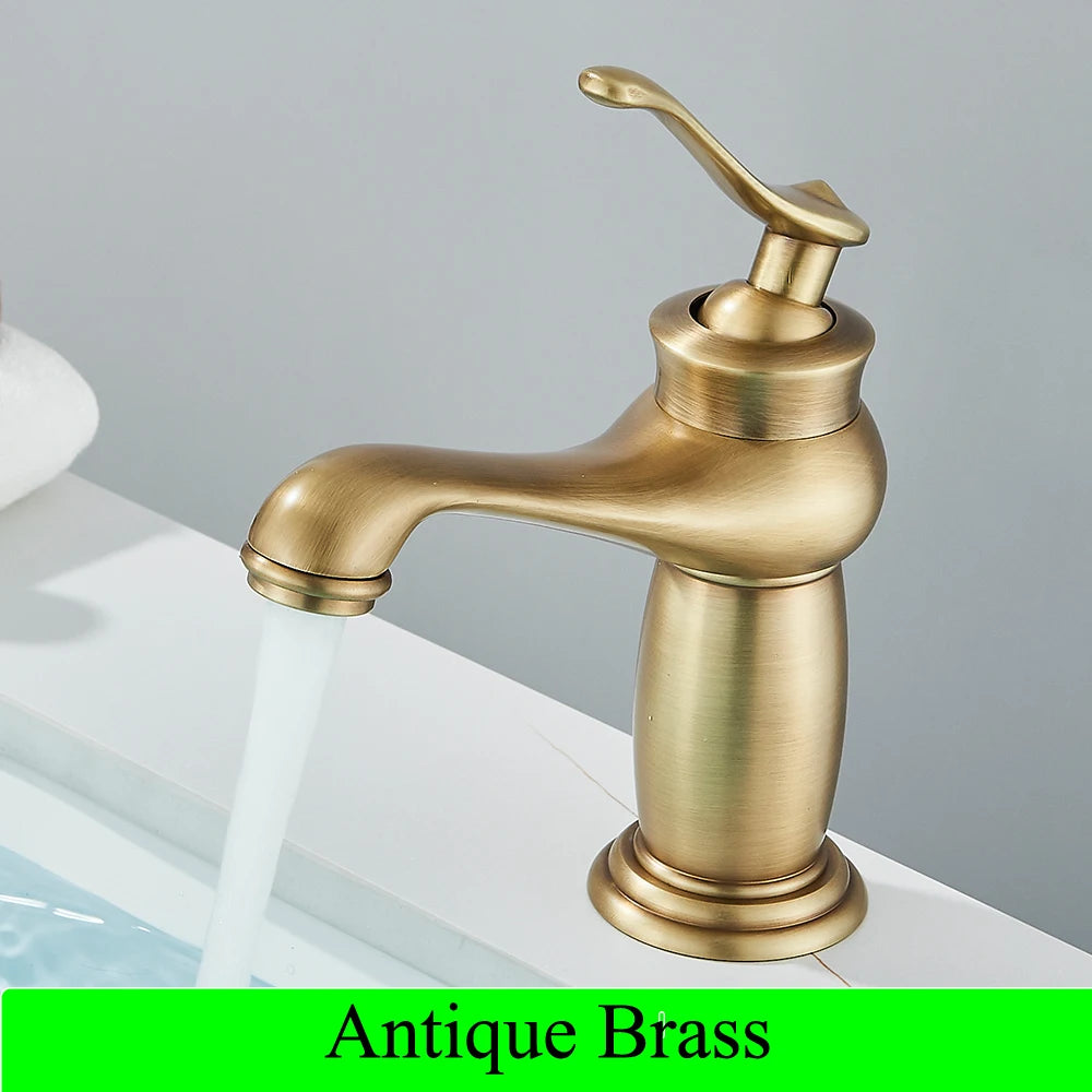 Luxurious Antique Bathroom Basin Faucet Brass Deck Mounted