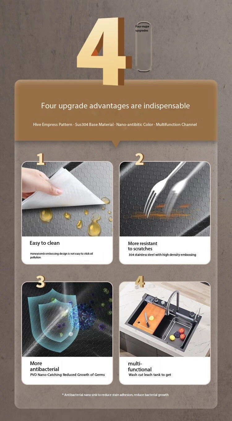 0mm Double Waterfall Sink Embossed Stainless Steel Sink