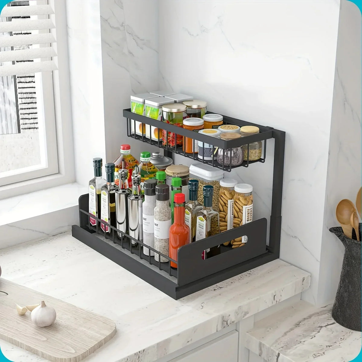Tier Sliding Under Sink Storage Rack Rustproof Metal