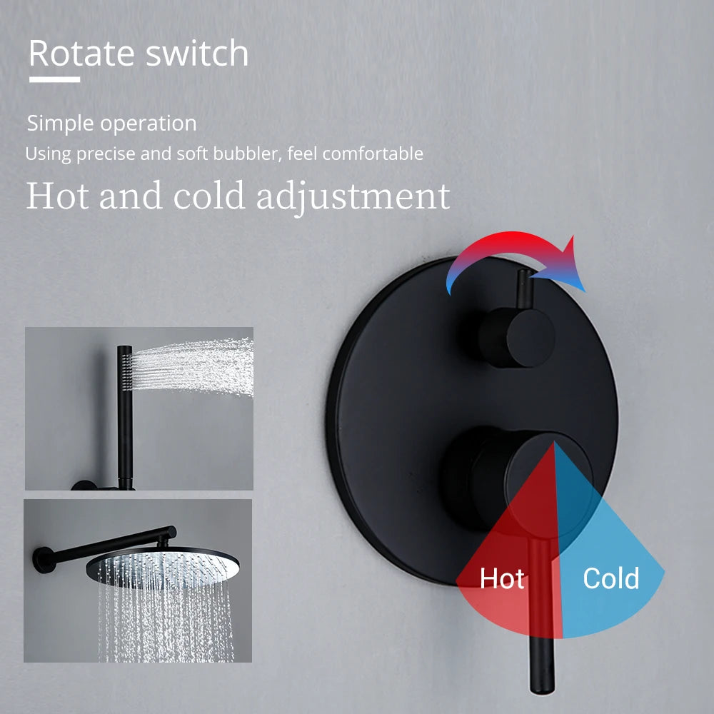 Black Shower System Bathroom Faucet Mixer Diverter Tap