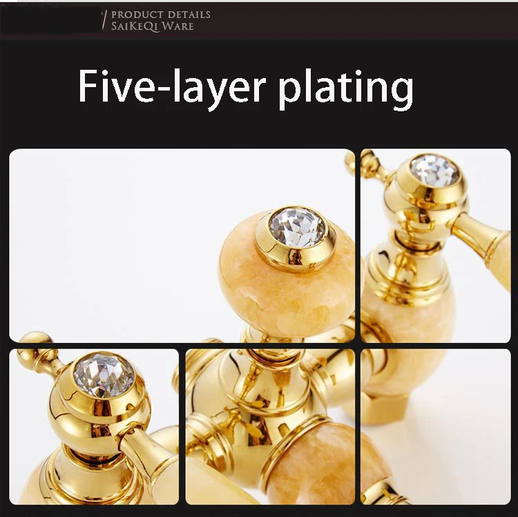 Brass Jade Shower Faucet Wall Mount Rose Gold
