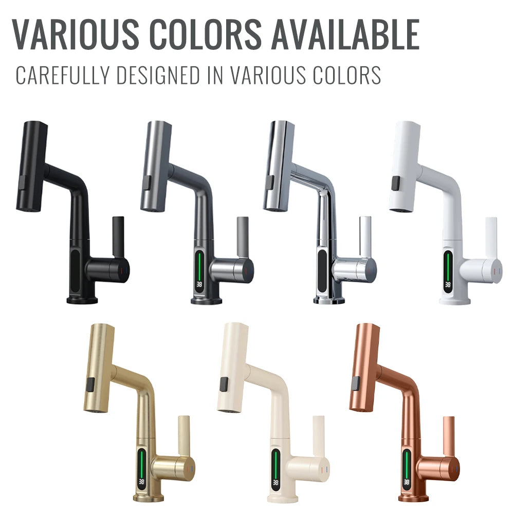 Brushed Gold Basin Faucet Lifting Pull Down Digital