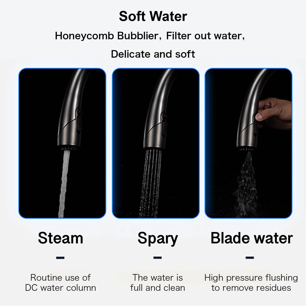 High-End Touch Black Faucet Brass Pull-Out Design Three-Function