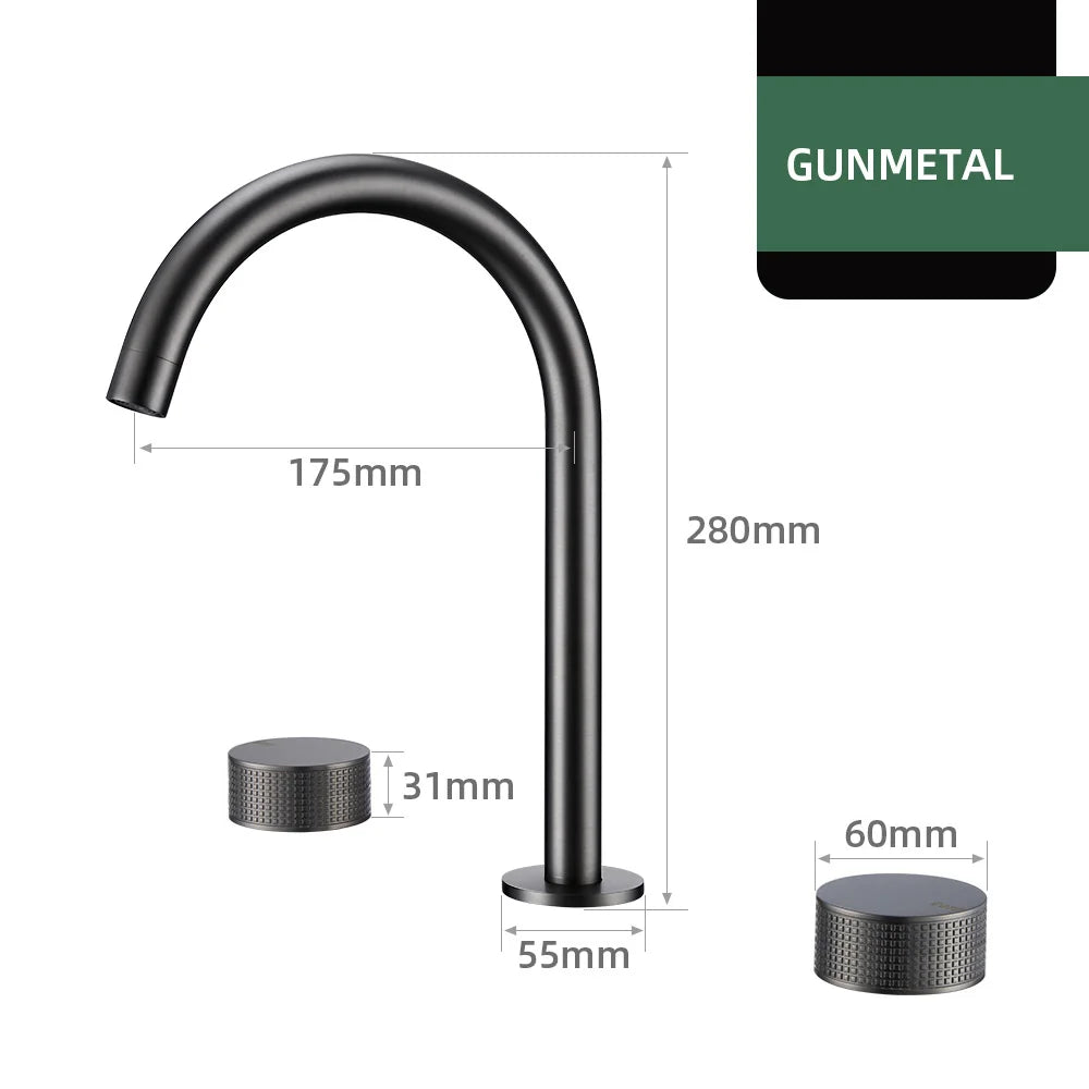 Gumetal Basin Faucet Cold Widespread Tap 360 Rotation