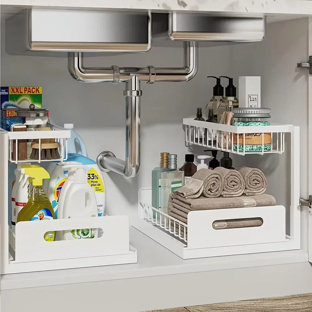 Tier Sliding Under Sink Storage Rack Rustproof Metal