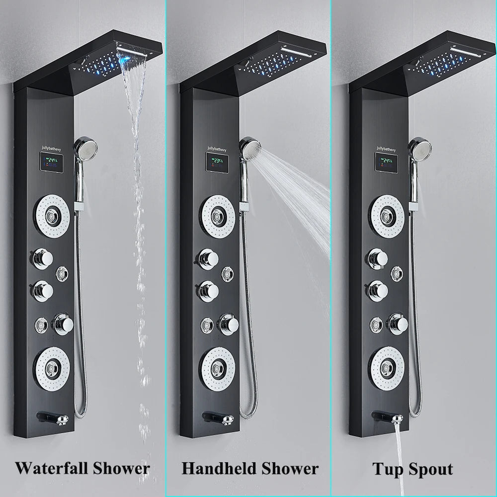 Led Shower Panel Tower System Rain Waterfall Shower