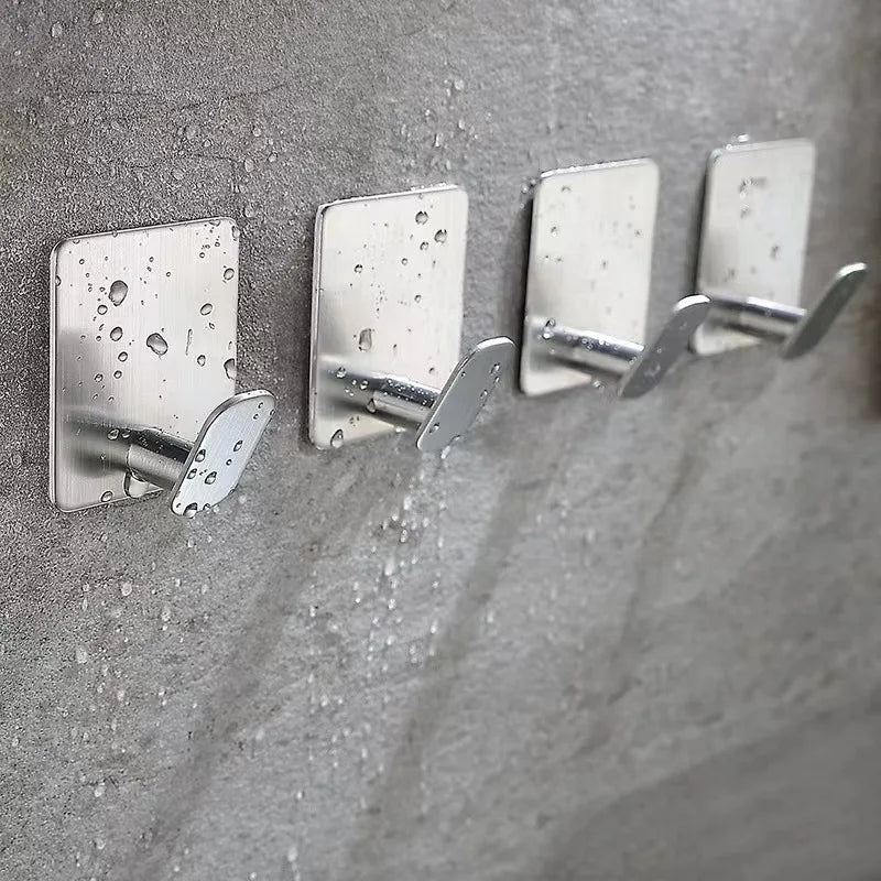 1/4pc Bathroom Stainless Steel Robe Hook Multi-Purpose Adhesive