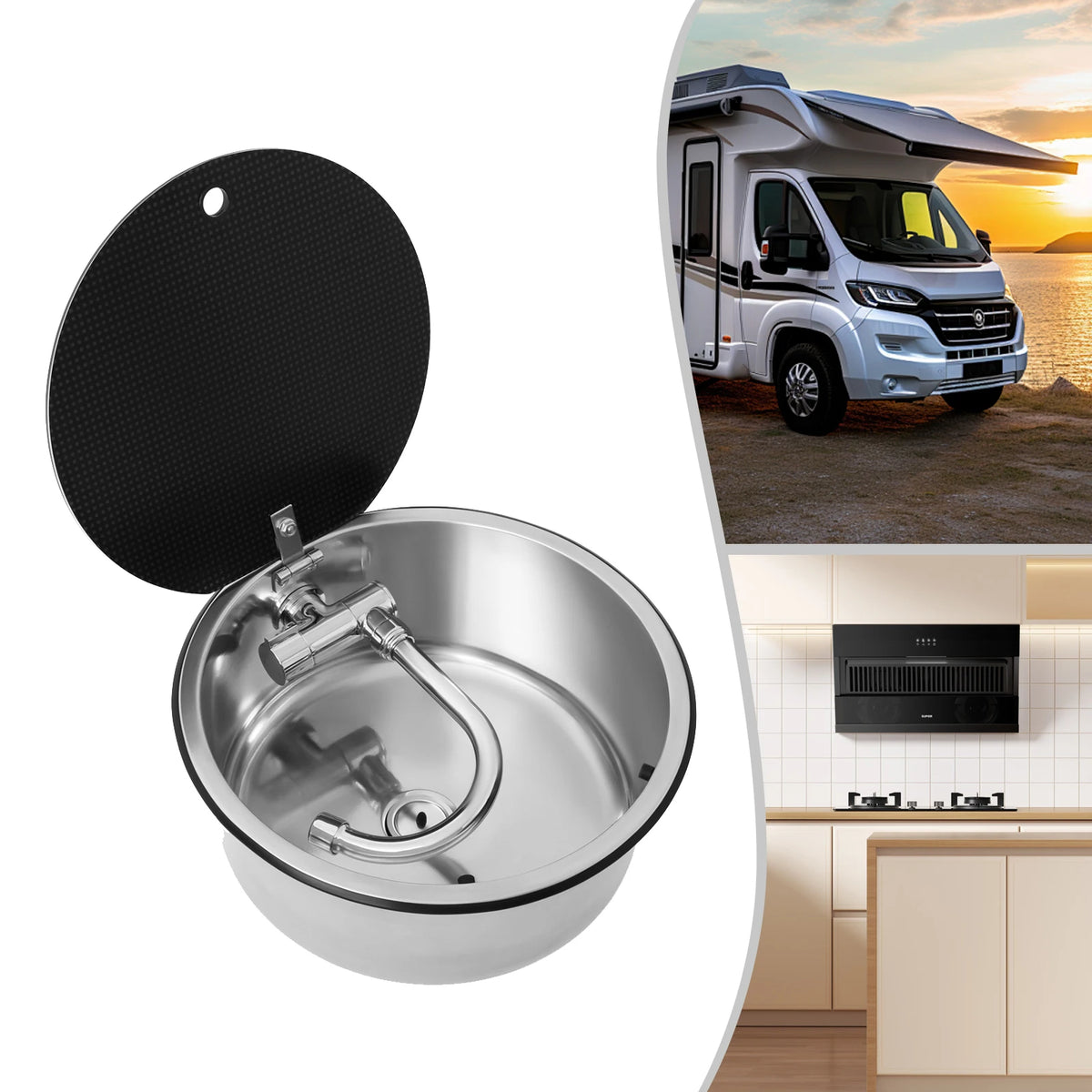 Rv Sink Camper Lid Foldable &Cold Faucet Pipes