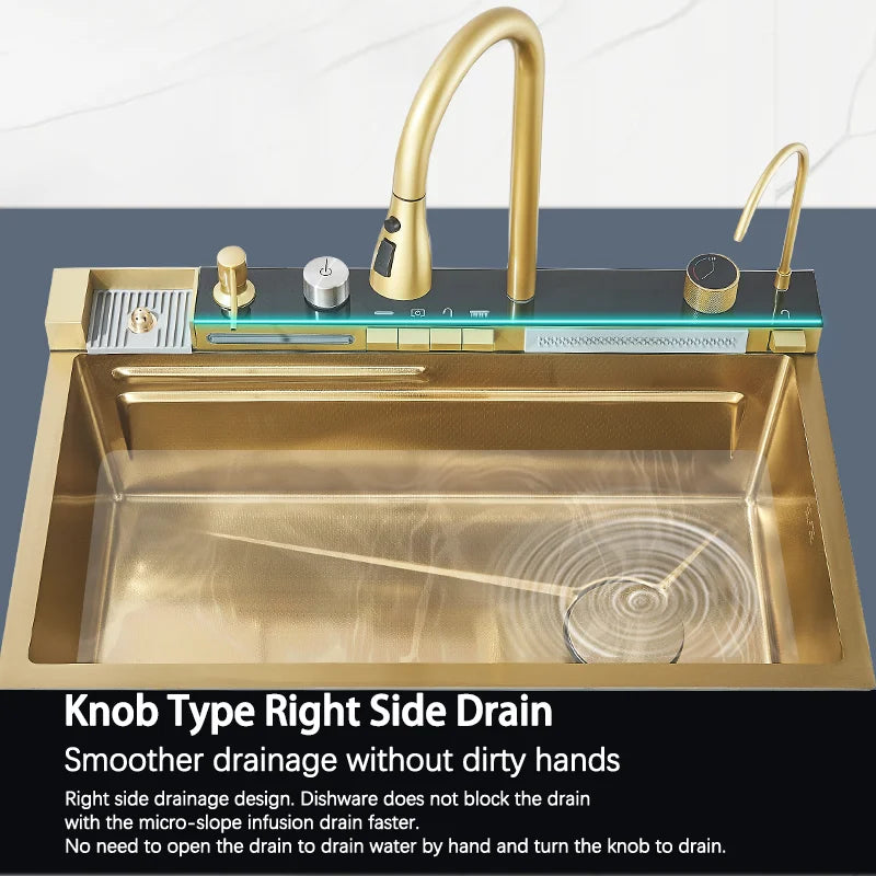 Brushed Gold 304 Stainless Steel Waterfall Style Modern