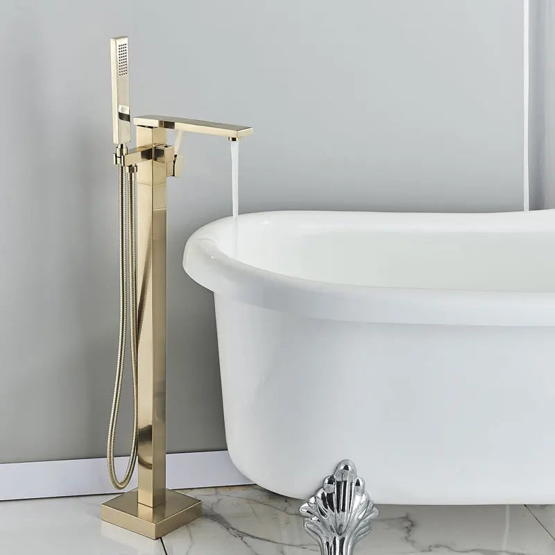 Matte Black Square Bathtub Shower Faucets Floor Standing