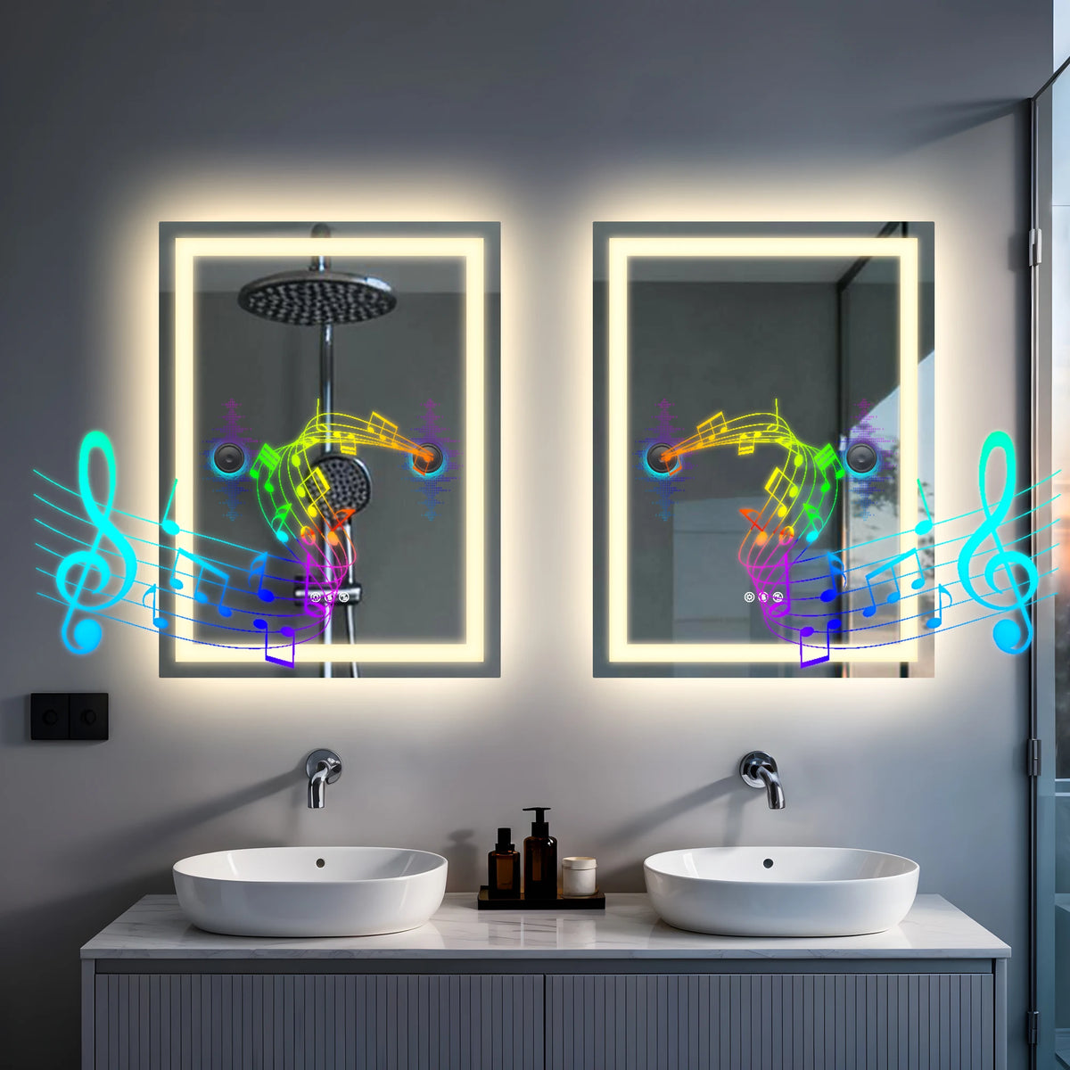 Led Bathroom Mirror Tempered Glass Mirror Bluetooth Colors