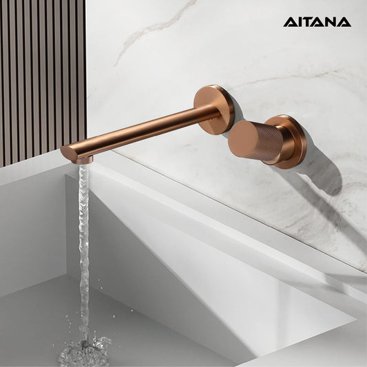 Luxruy Rose Gold Brass Wall-Embedded Bathroom Faucet 2hole