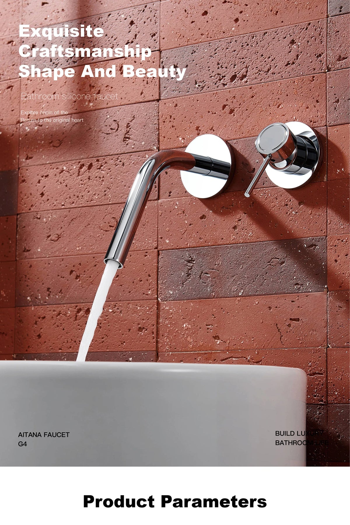 Luxury Brass Wall Mounted Bathroom Faucet Embedded Design