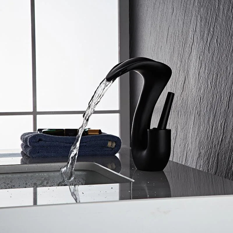 Tuqiu Black Bathroom Faucet Brass Gold Basin Faucet