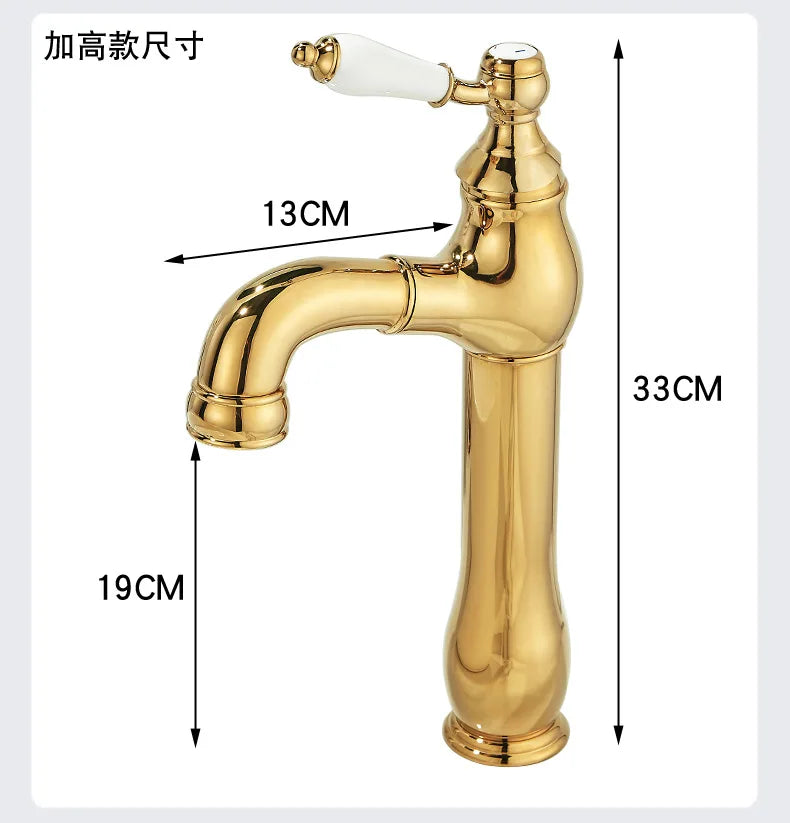 Gold Bathroom Ceramic Handle Basin Faucets Pull Out