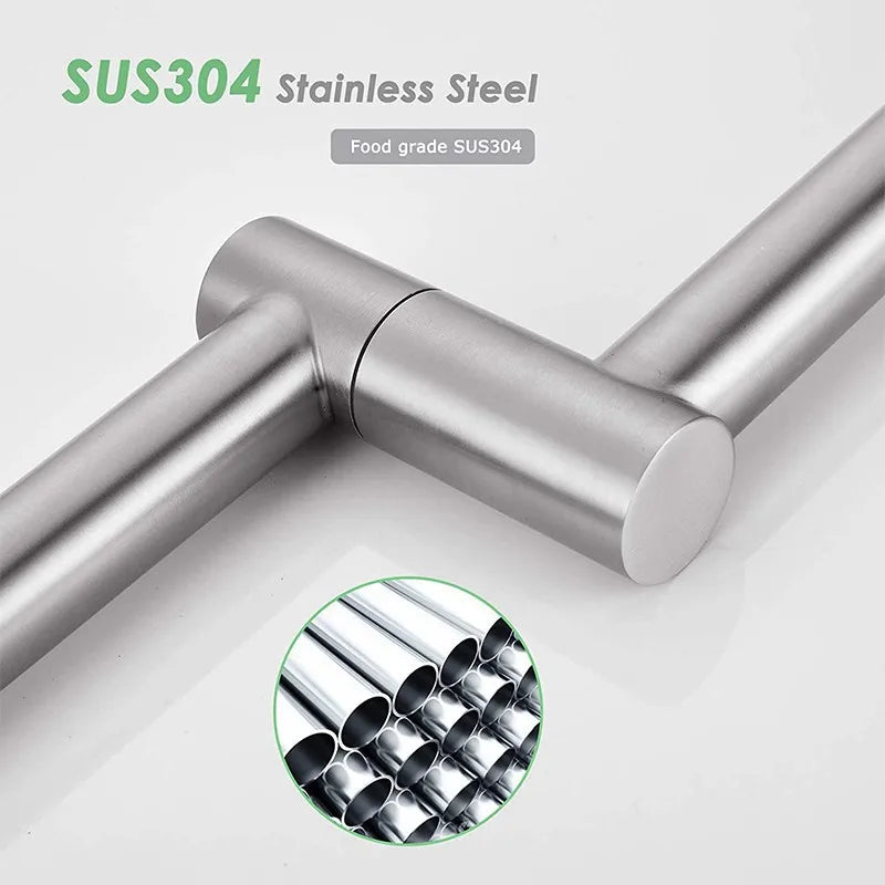304 Stainless Steel Arm Swivel Extends Sink Faucet