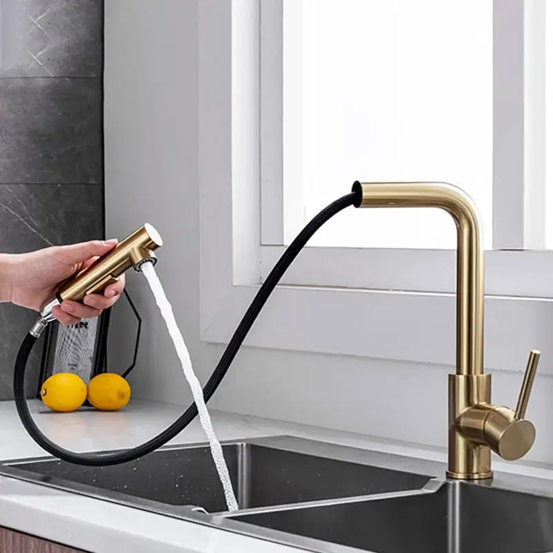 Brushed Gold Touch Sink Faucets Cold Pull Out