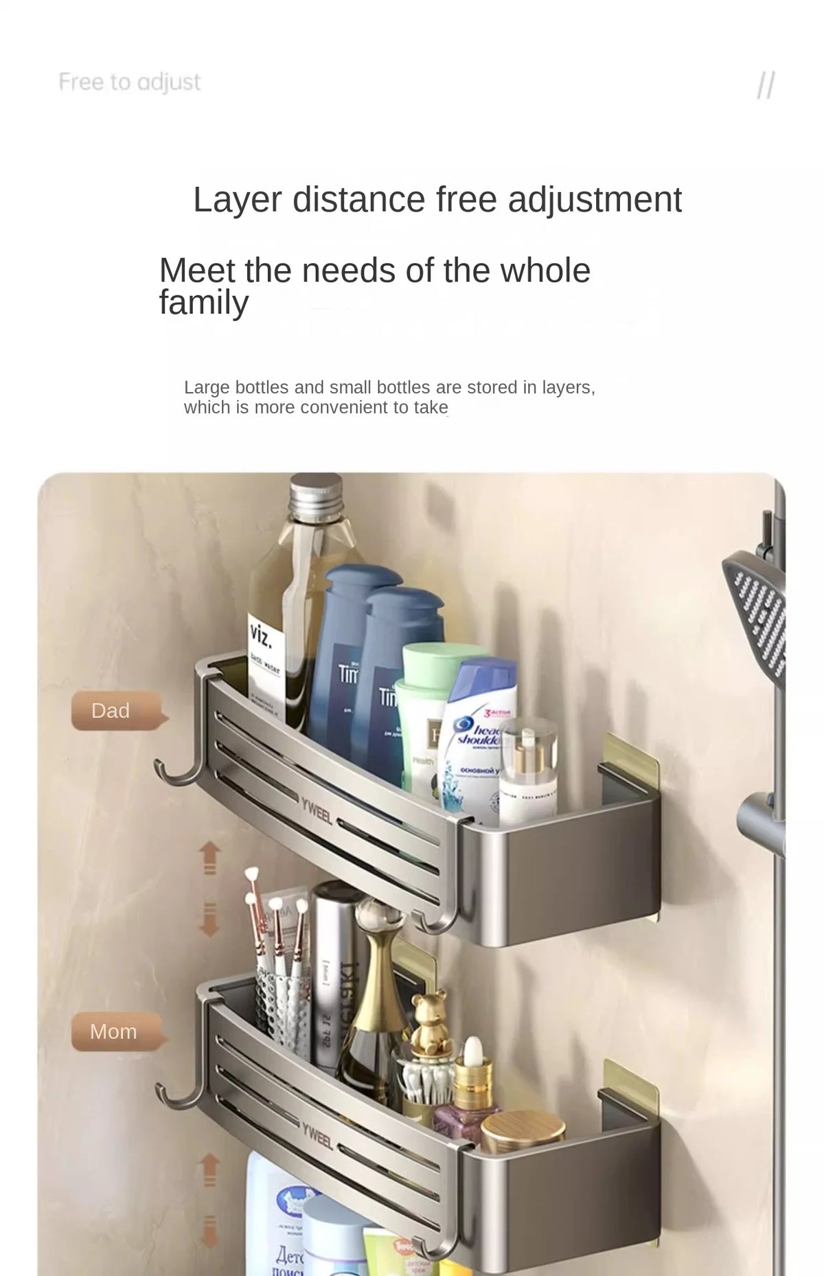 Aluminum Bathroom Shelves Wall Towel Rack Mounted Shower
