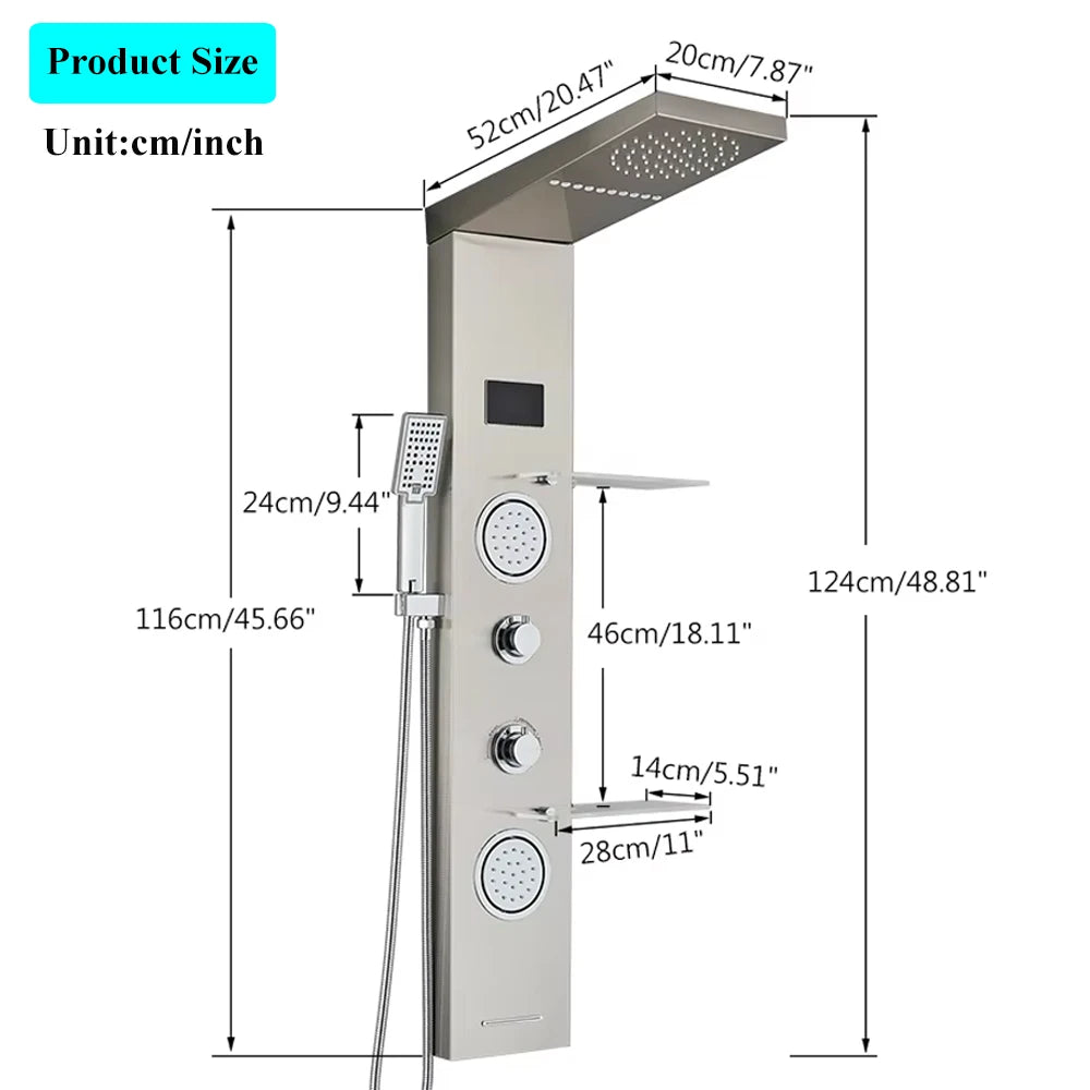 Brushed Nickel Bathroom Led Rainfall Shower Faucet Digital