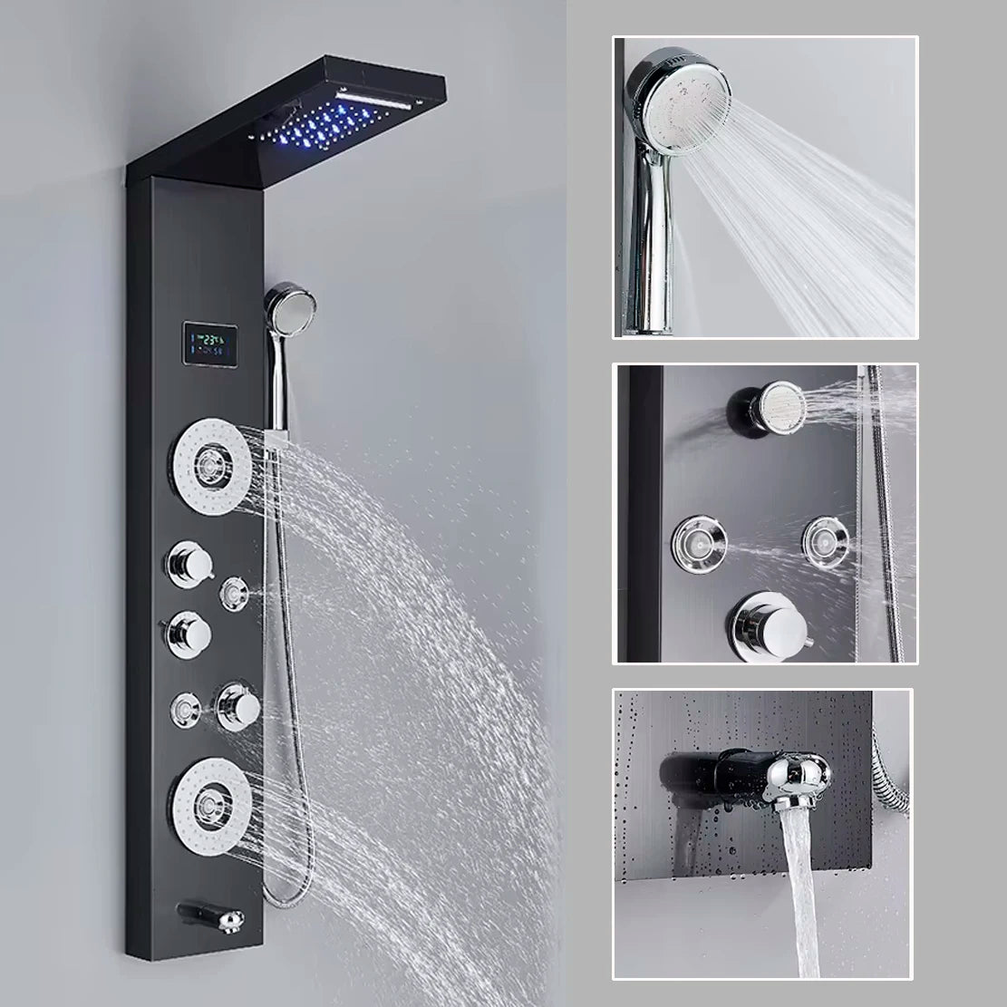 Led Shower Panel Faucet Rainfall Headshower Spa Massage