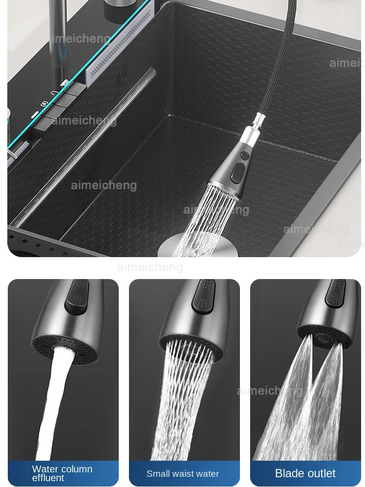 Stainless Steel Sink Waterfall Trash Can Cup Wash