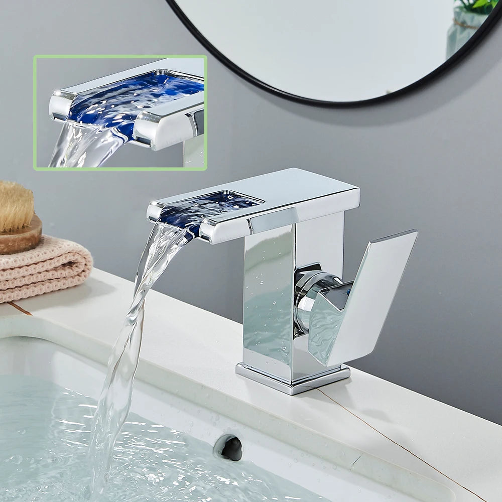Rozin Led Bathroom Basin Faucet Black Waterfall Sink