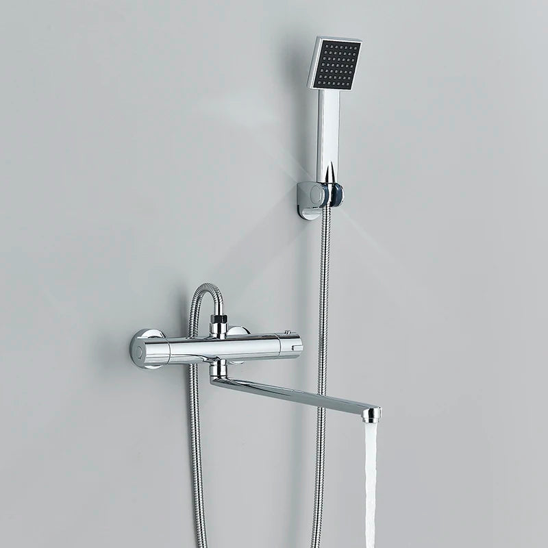 Chrome Thermostatic Shower Mixer Valve Wall Mounted Dual