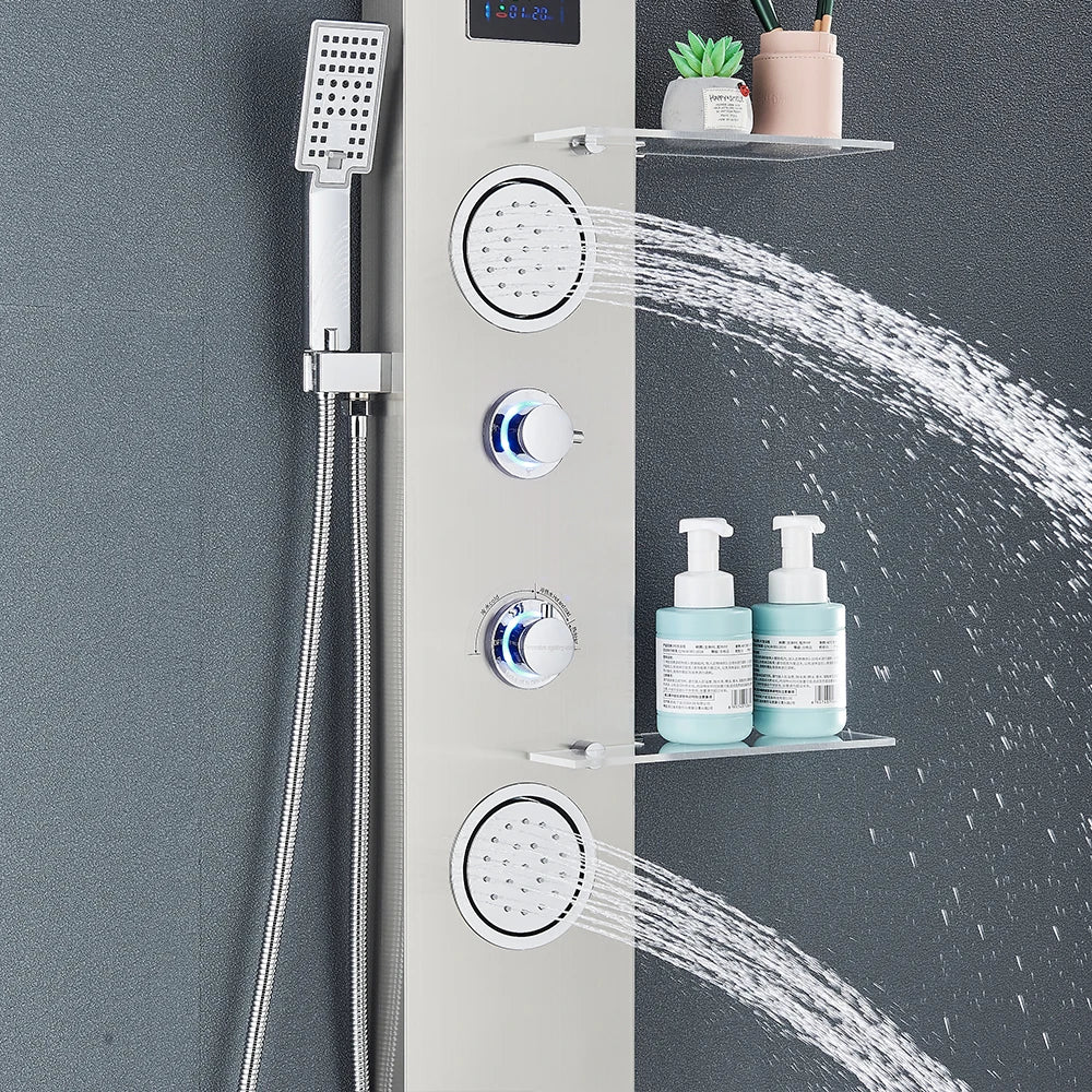 Brushed Nickel Bathroom Led Rainfall Shower Faucet Digital