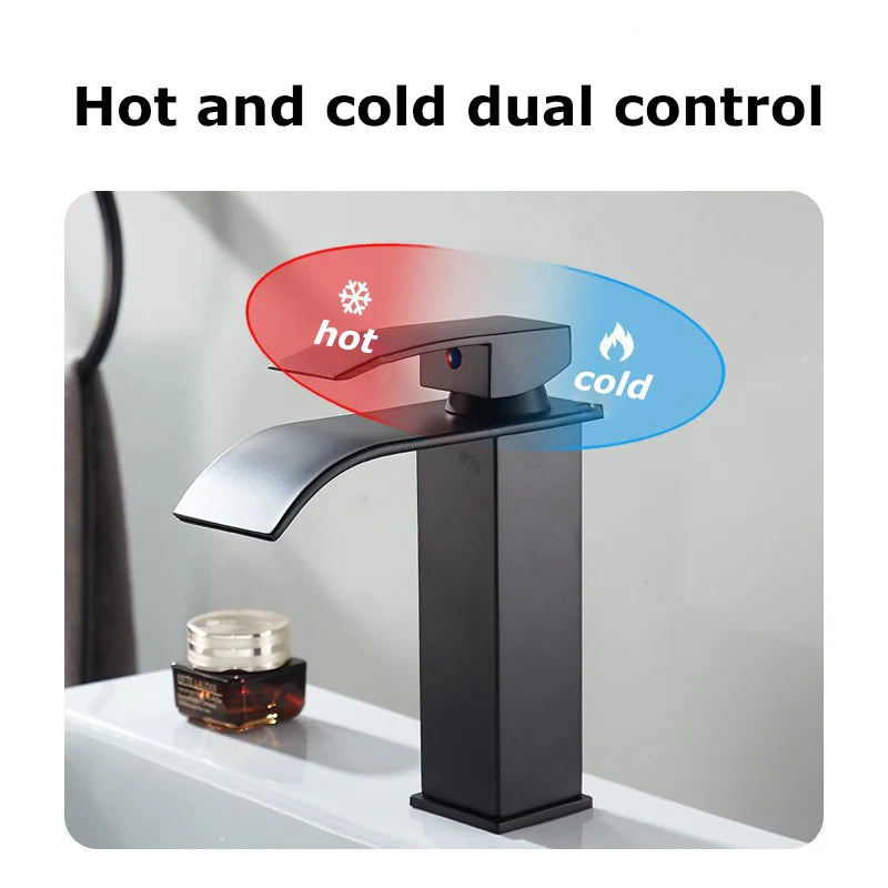 Splash-Proof Dual Control Countertop Waterfall Faucet Bathroom