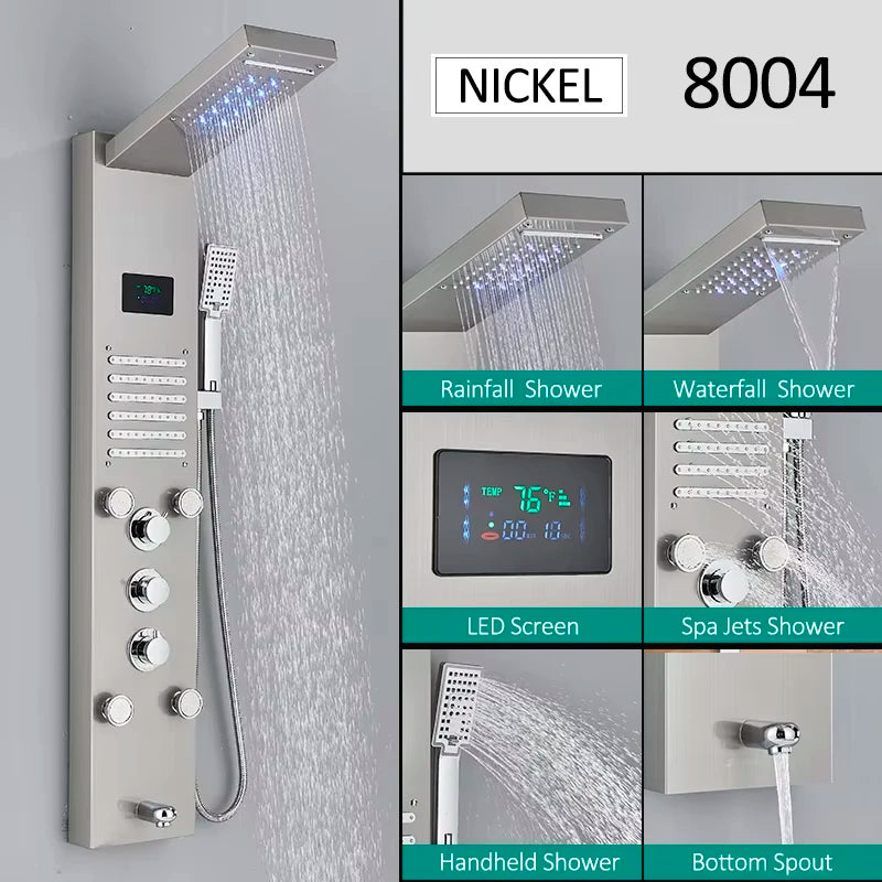 Led Shower Panel Faucet Rainfall Headshower Spa Massage