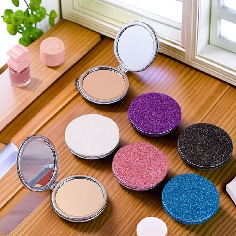 Glitter Round Folding Makeup Mirror Double Sided Pocket