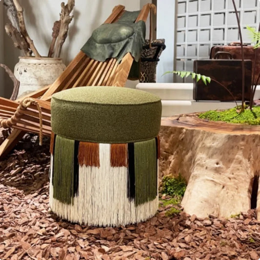 Designer Vintage Tassel Accent Stool Mid-Century Velvet Vanity