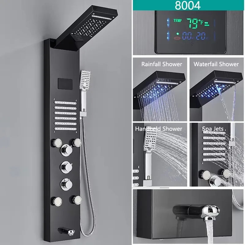 Rain Waterfall Shower Panel Faucet Body Massage Jets