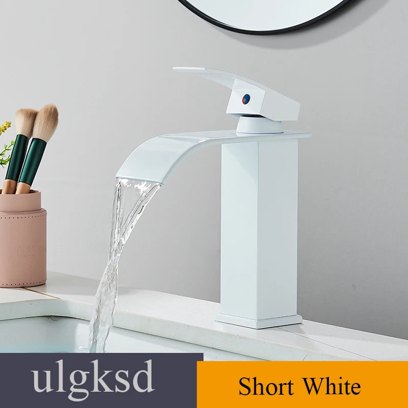 Waterfall Bathroom Basin Sink Faucet Handle Mixer Tap