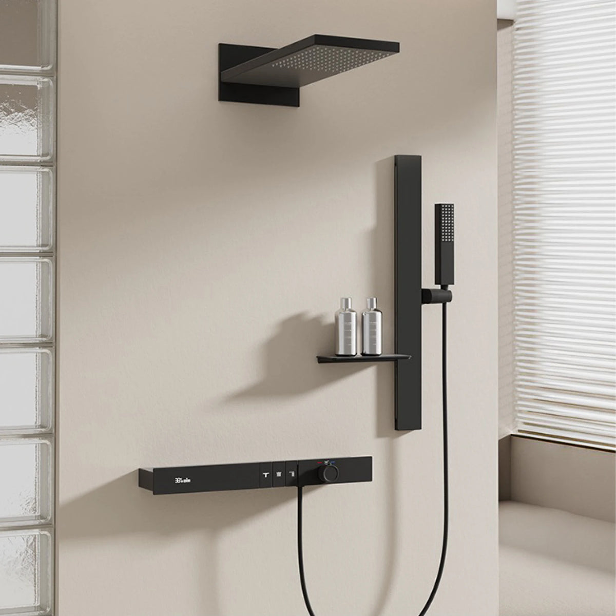 Luxury Ceiling Thermostatic Shower System Black Brass Function