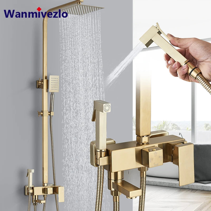 4-Function Wall Mounted Shower Faucet Rainwater Bathtub Shower