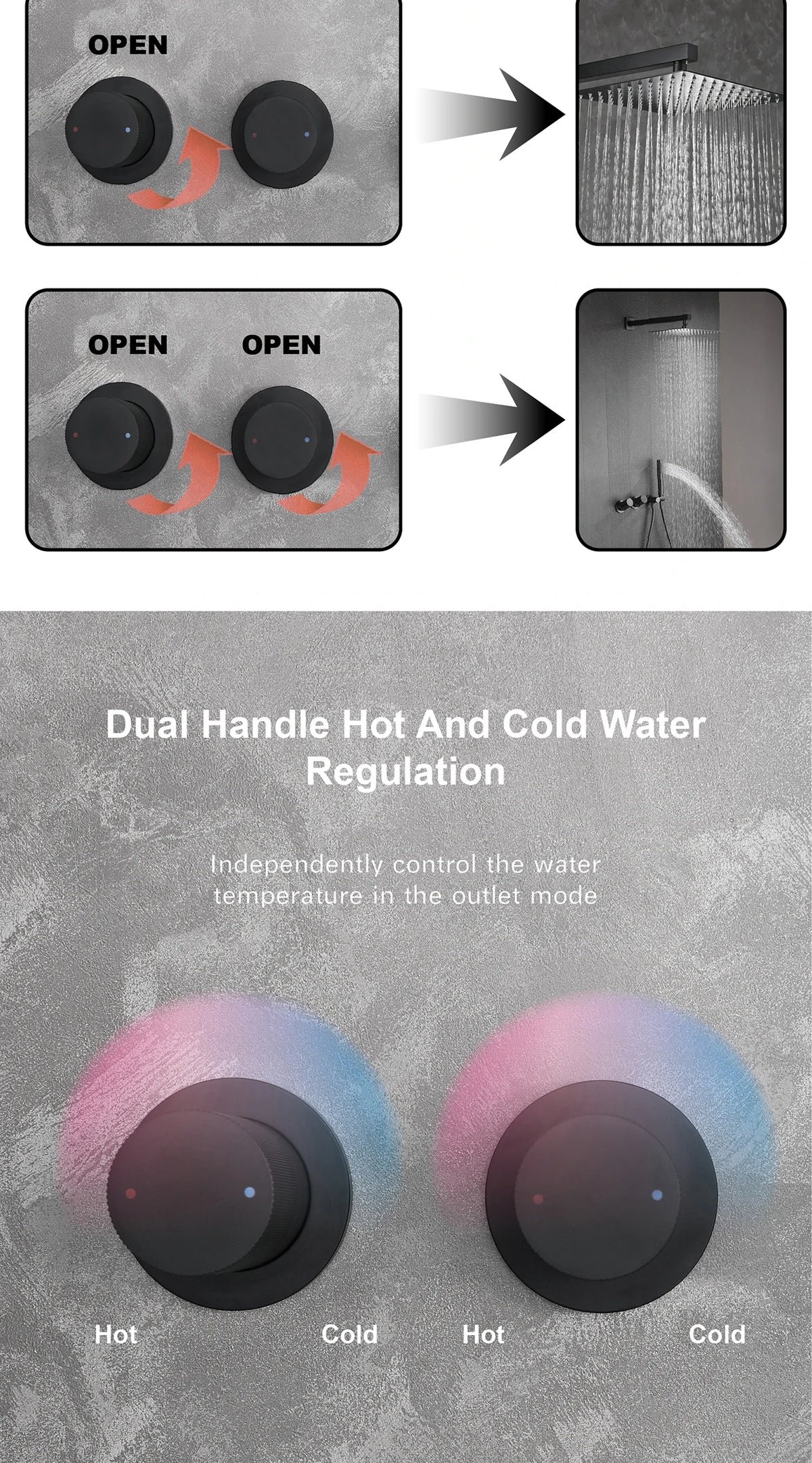 Luxury Gun Gray Brass Wall Mounted Shower System