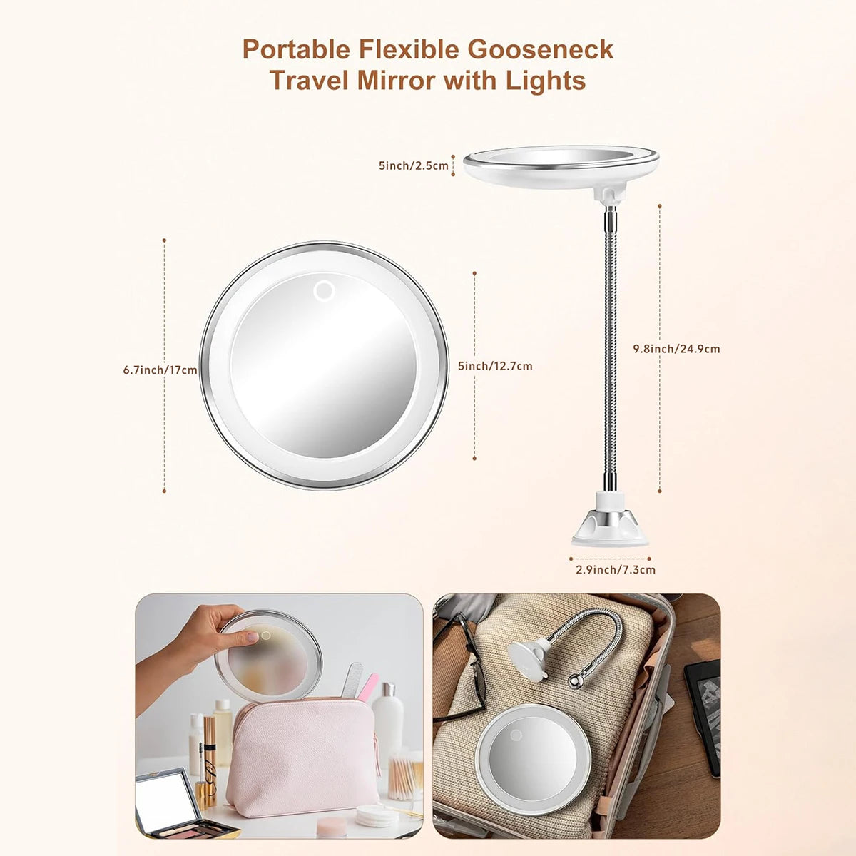 10x Magnifying Led Makeup Mirror Gooseneck Suction Cup