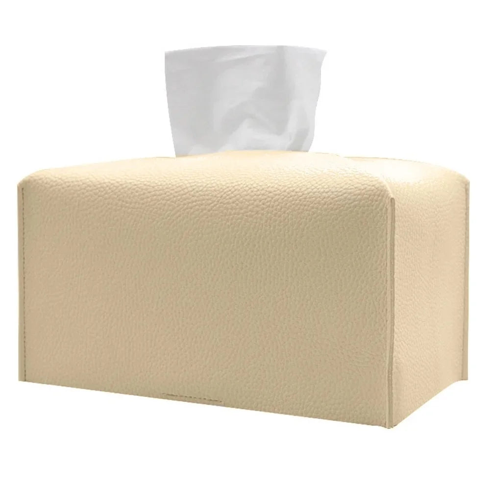 1pc Tissue Box Cover Refined Pu Leather Foldable