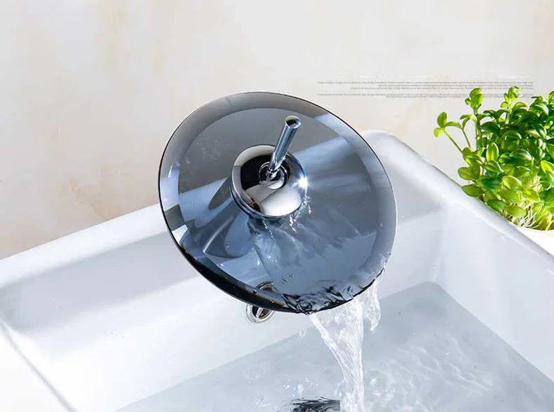 Colorful Glass Waterfall Bathroom Basin Sink Faucet Chrome