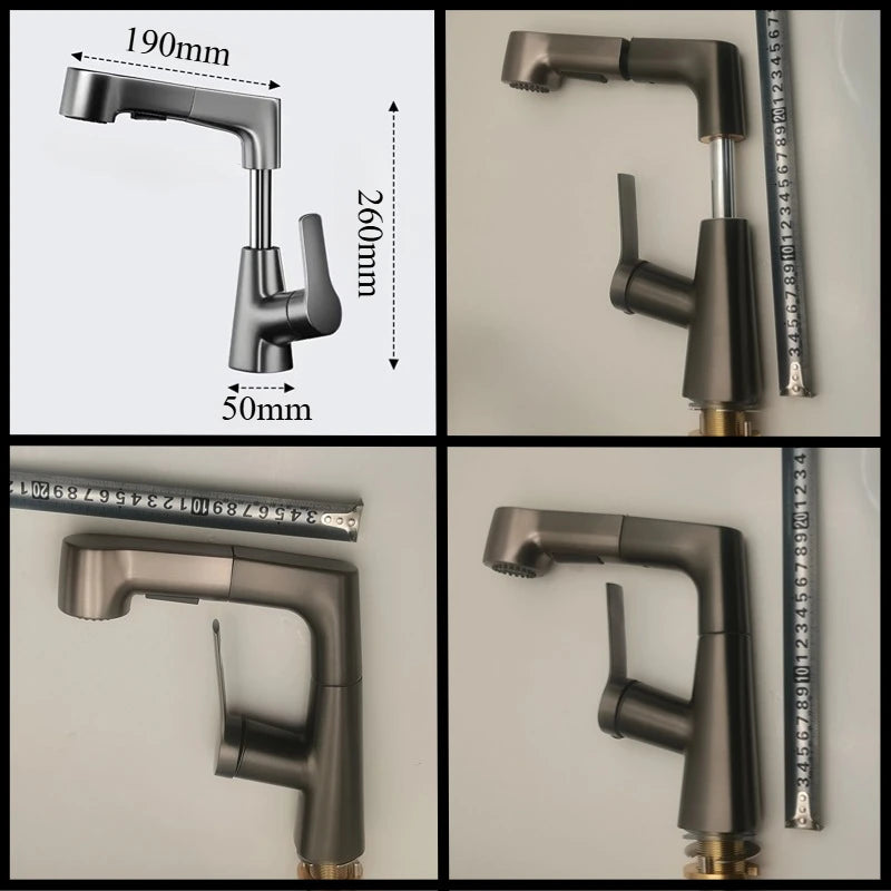 Basin Faucet Bathroom Pull Out Lift Mixer Tap